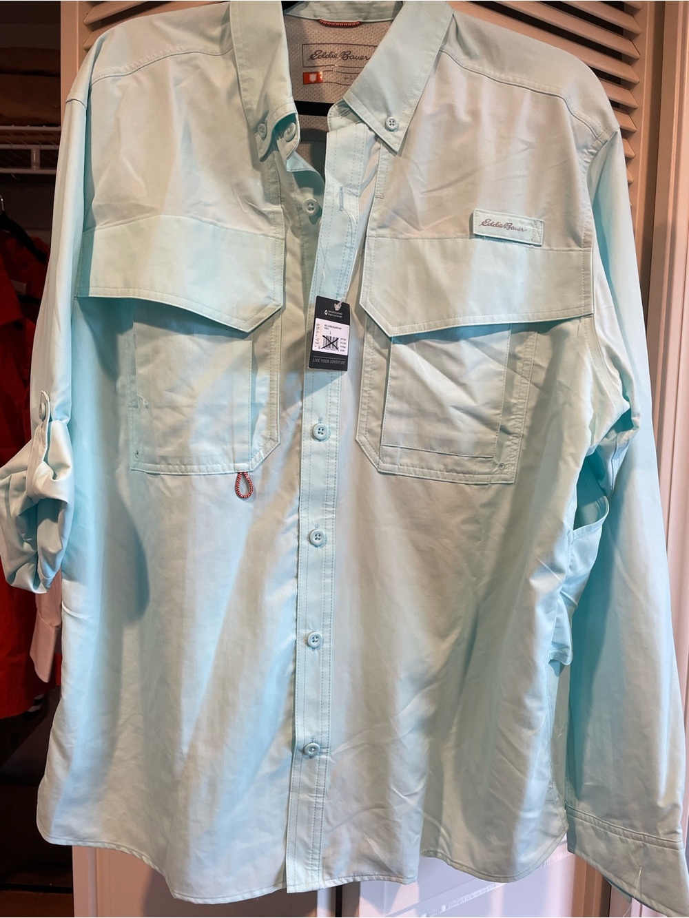 Eddie Bauer Storm Repel Vented Mens Light Mint Button-Up Shirt UPF +50 -Sz L ☀️
